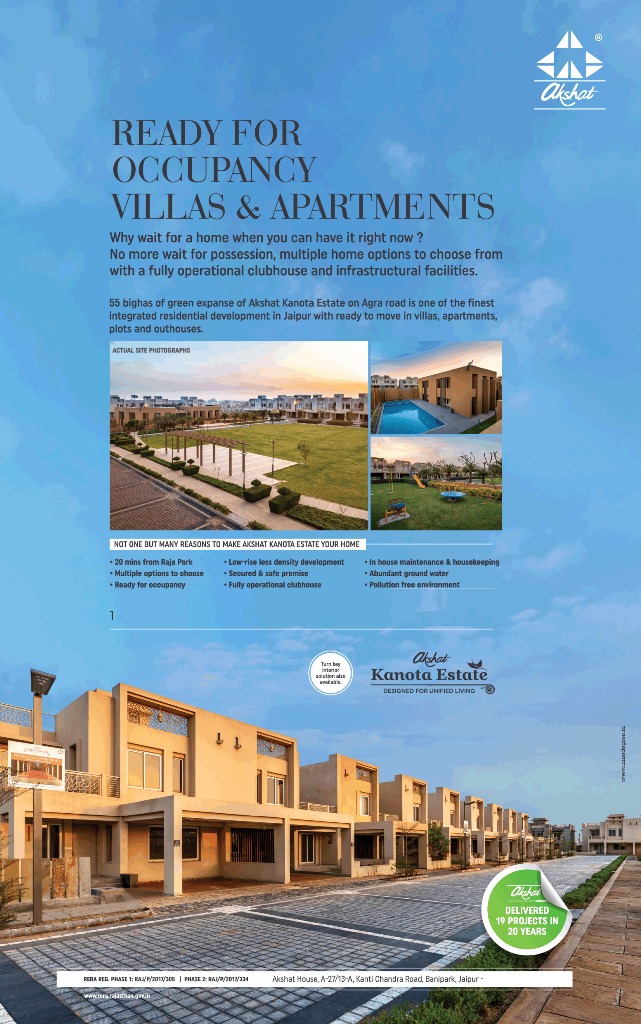 Presenting ready to occupancy  villa and apartments at Akshat Kanota Estate Jaipur Update